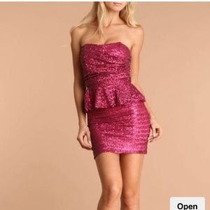 PINK SEQUIN PEPLUM PROM DRESS PINK SPARKLE MINI